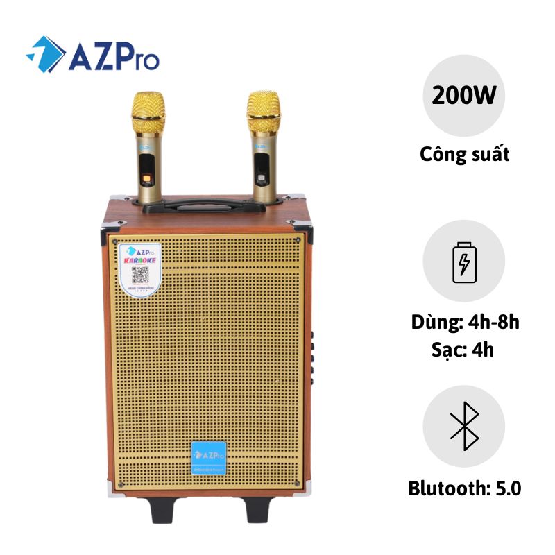 Loa Kéo AZ-V9 (02 Mic) Vàng Bas 20 - Ảnh 1